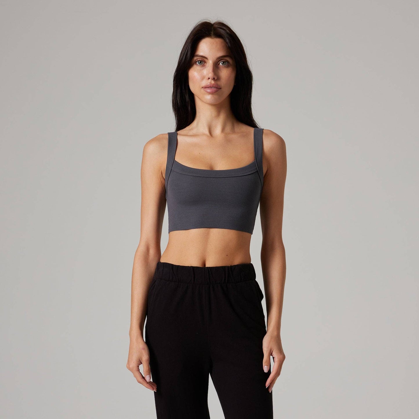 Talentless - WOMENS RAW HEM RIB CROP TANK - Gunmetal / M