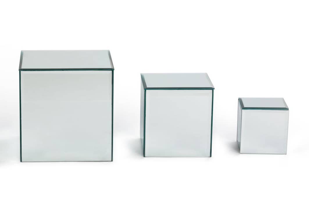 Tripar International - Square Glass Mirror Risers, Set of 3 - Smoke