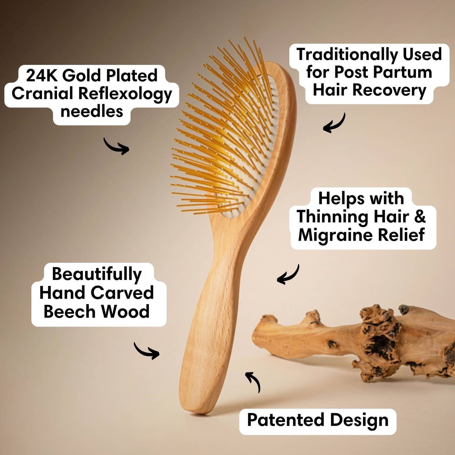 Snow Fox Skincare - Gua Sha Hair & Scalp Brush: Premium Wooden Edition