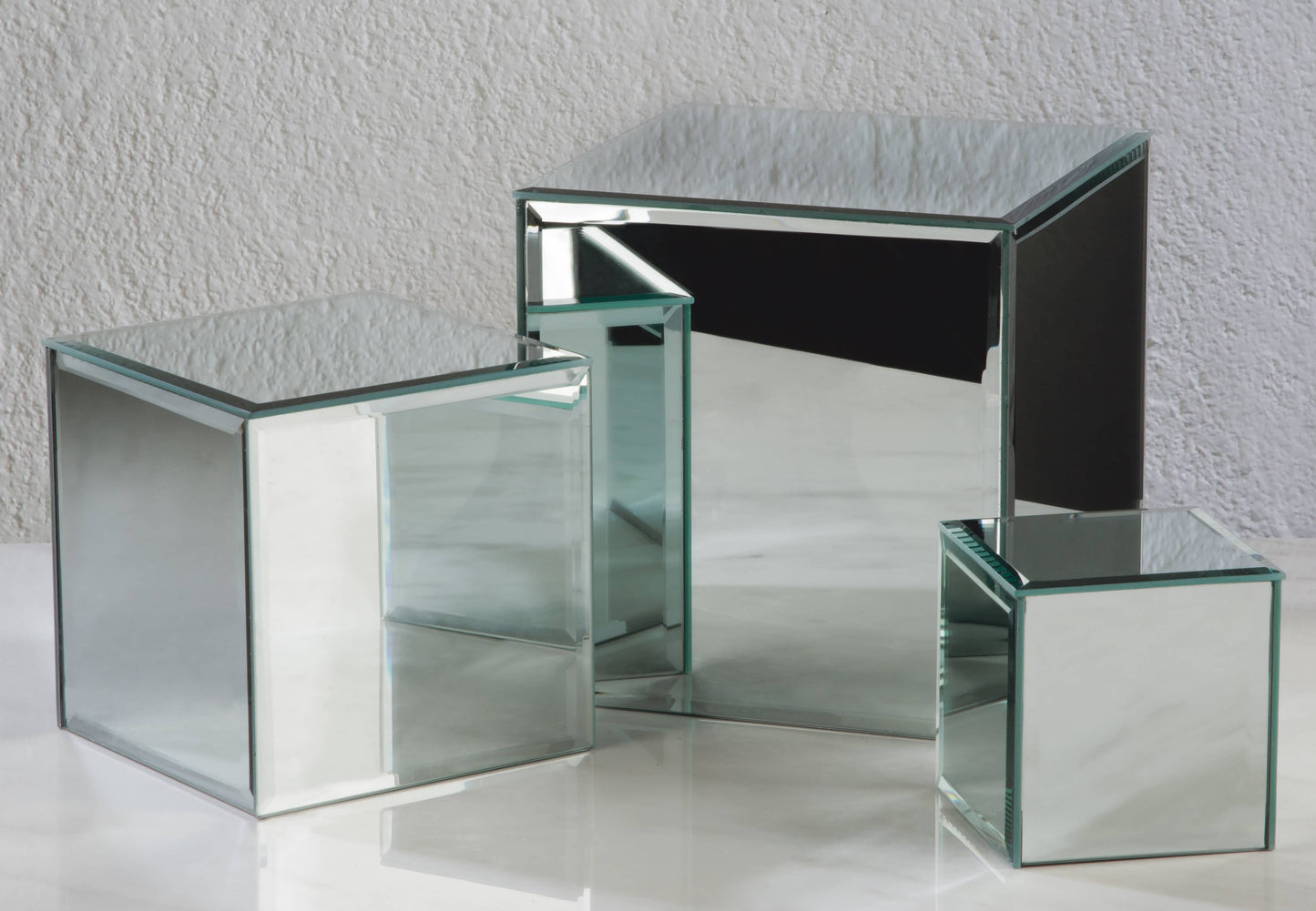 Tripar International - Square Glass Mirror Risers, Set of 3 - Smoke