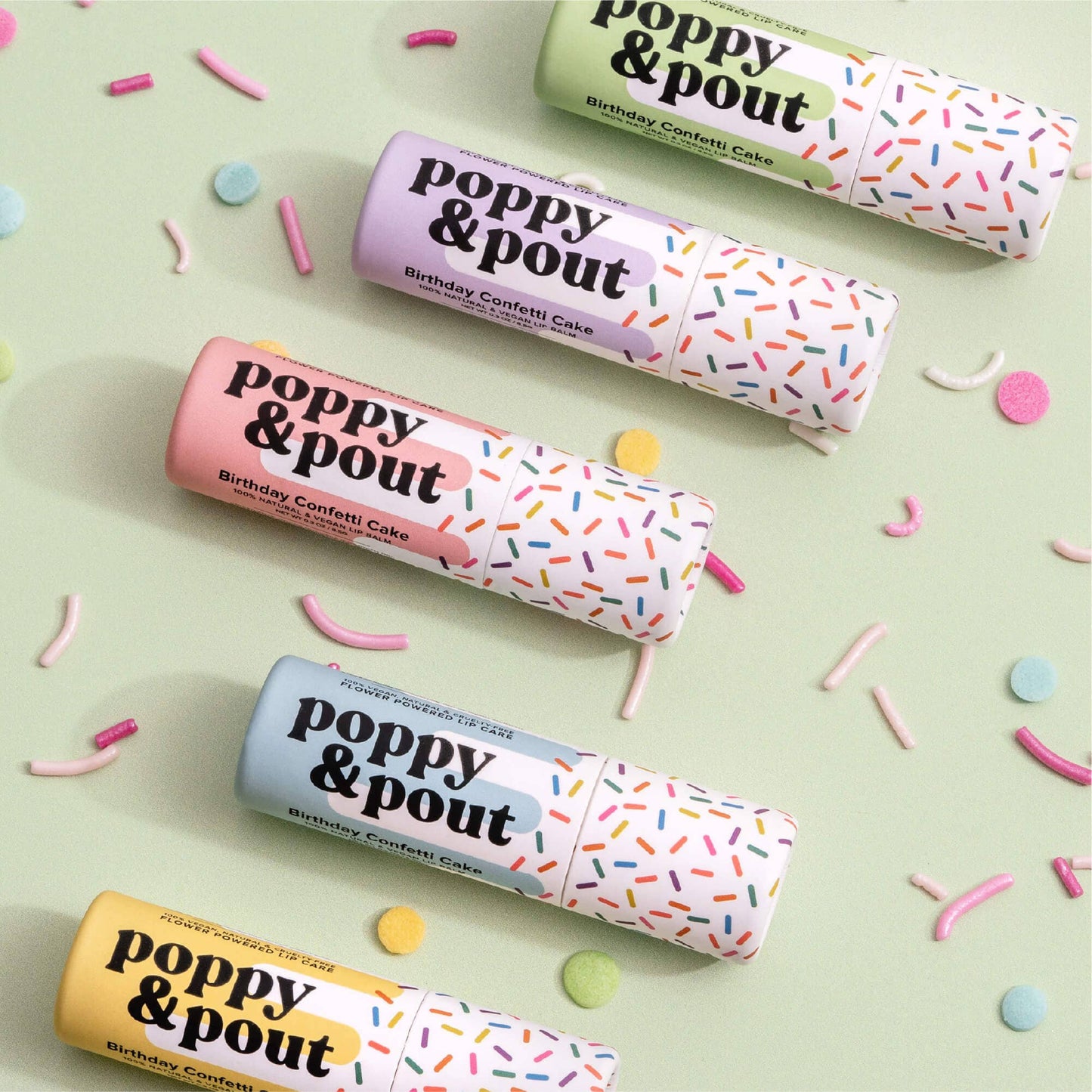 Poppy & Pout - Lip Balm, Birthday Confetti Cake, Green