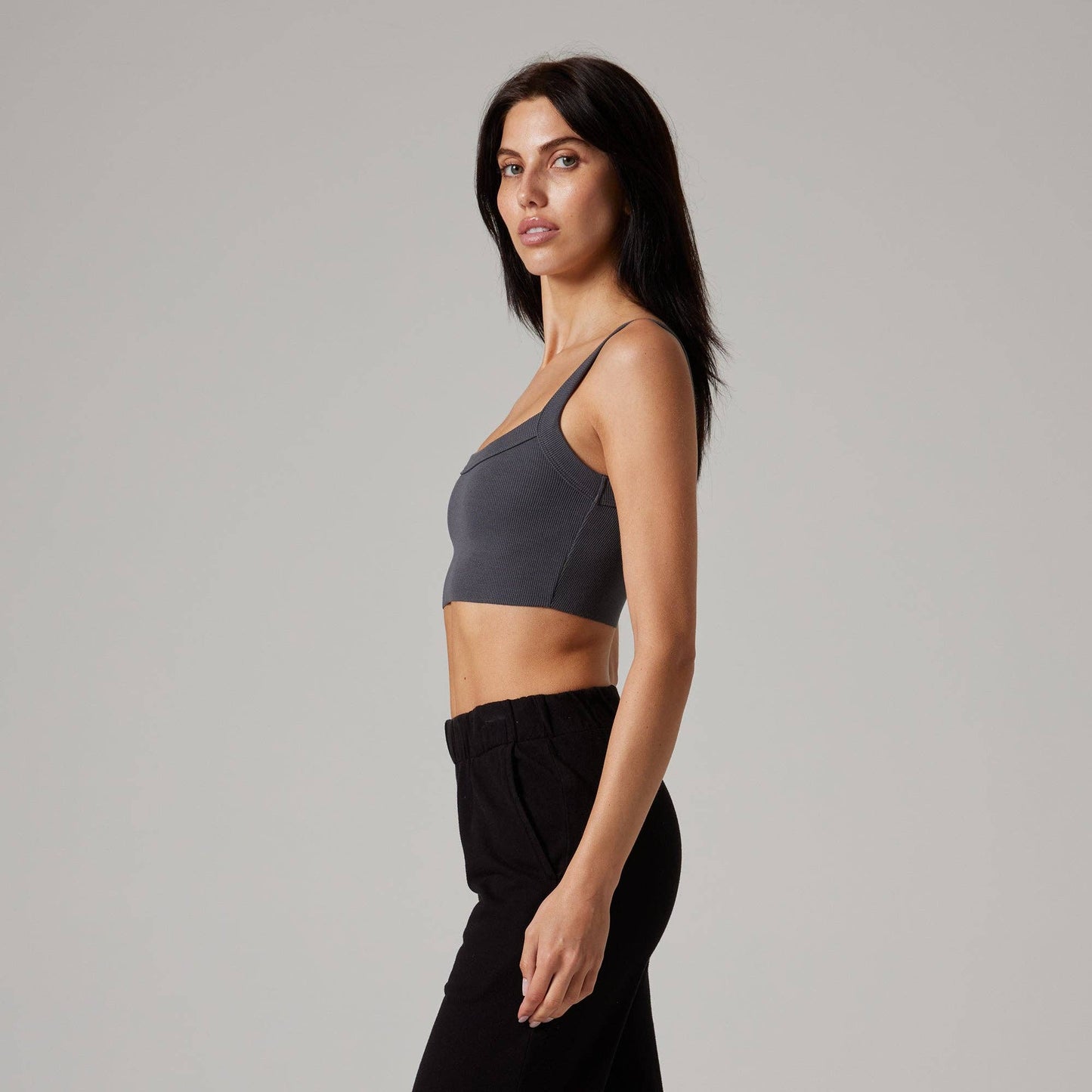 Talentless - WOMENS RAW HEM RIB CROP TANK - Gunmetal / M