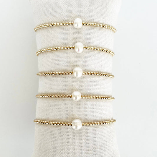 Jeny Baker Designs - Single Pearl Gold Bead Bracelet