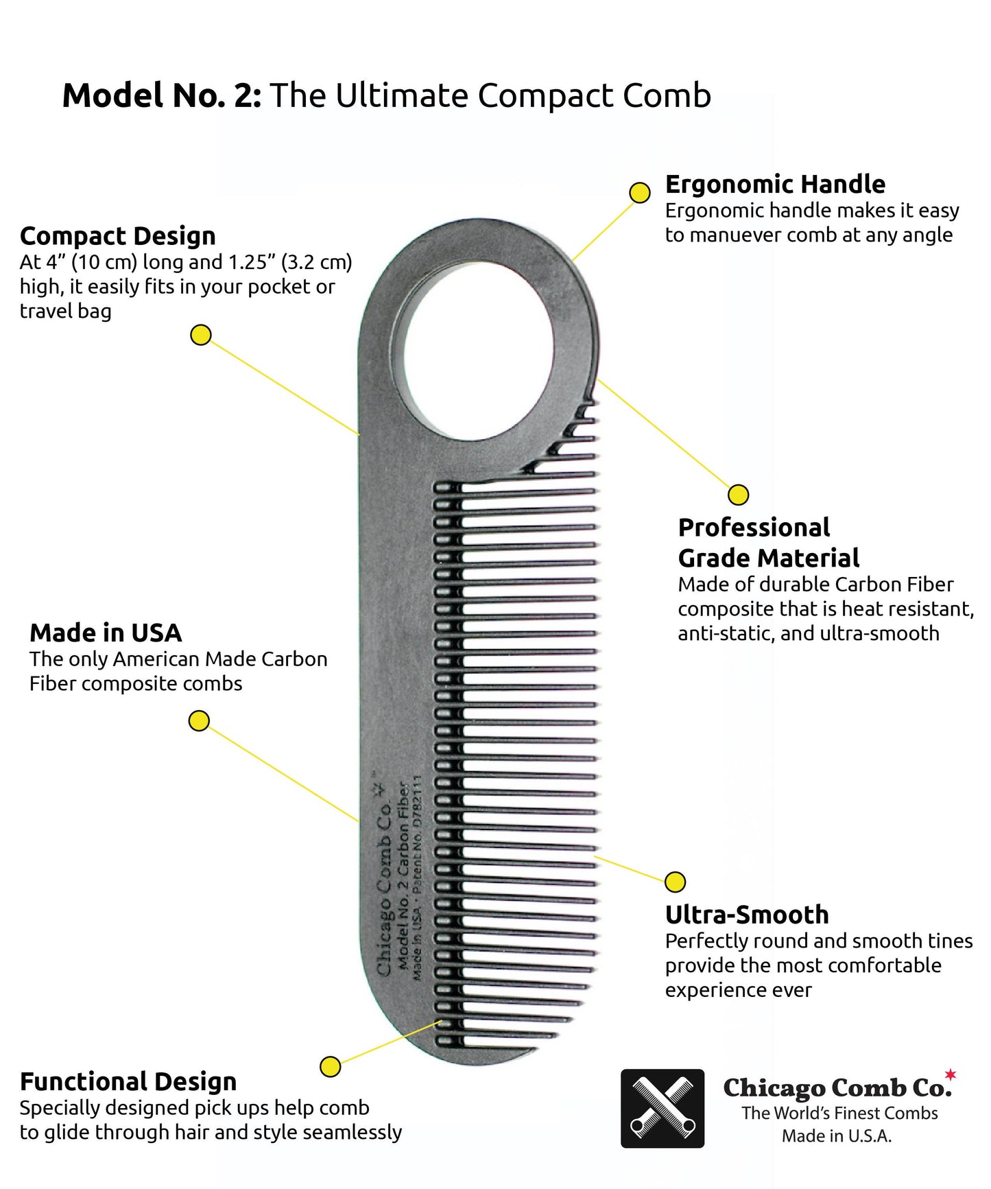 Chicago Comb Co. - Model No. 2 Carbon Fiber Comb