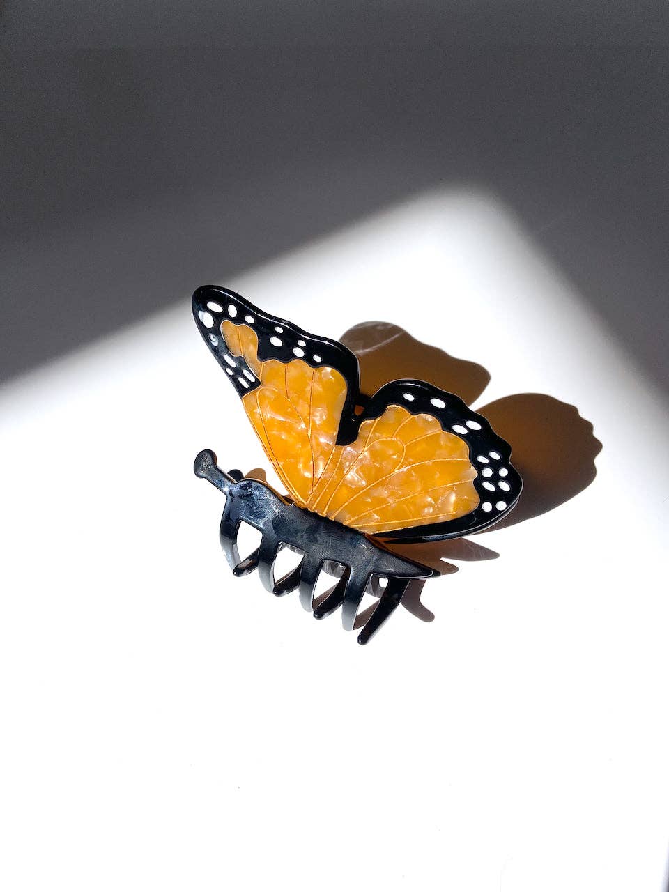 Solar Eclipse - Hand-painted Monarch Butterfly Claw Hair Clip | Eco-Friendly - White