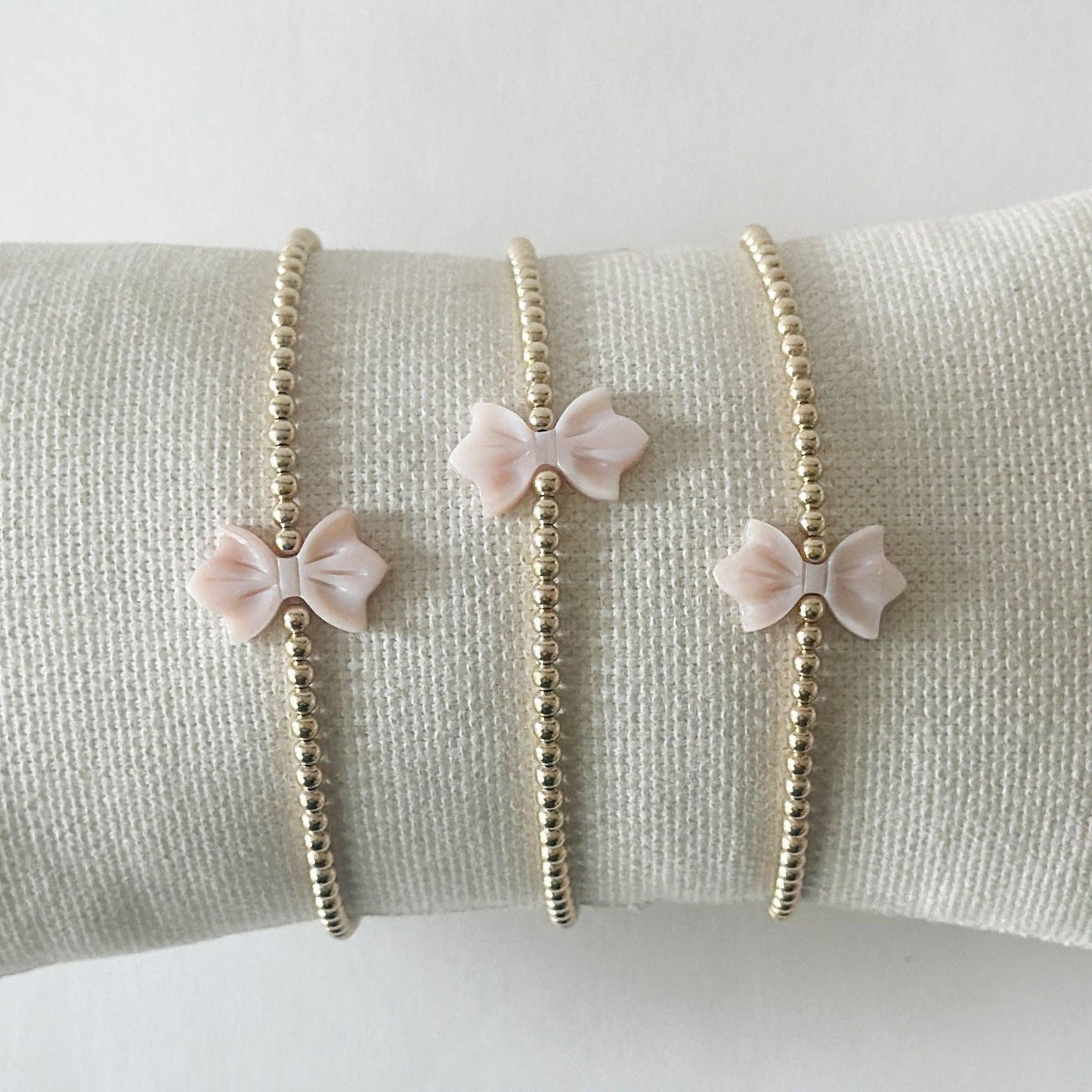 Jeny Baker Designs - Bows and Beads Gold Bead Bracelet, Pink