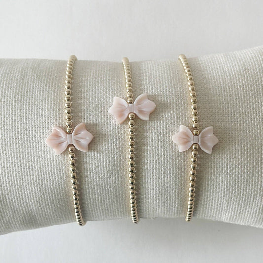 Jeny Baker Designs - Bows and Beads Gold Bead Bracelet, Pink