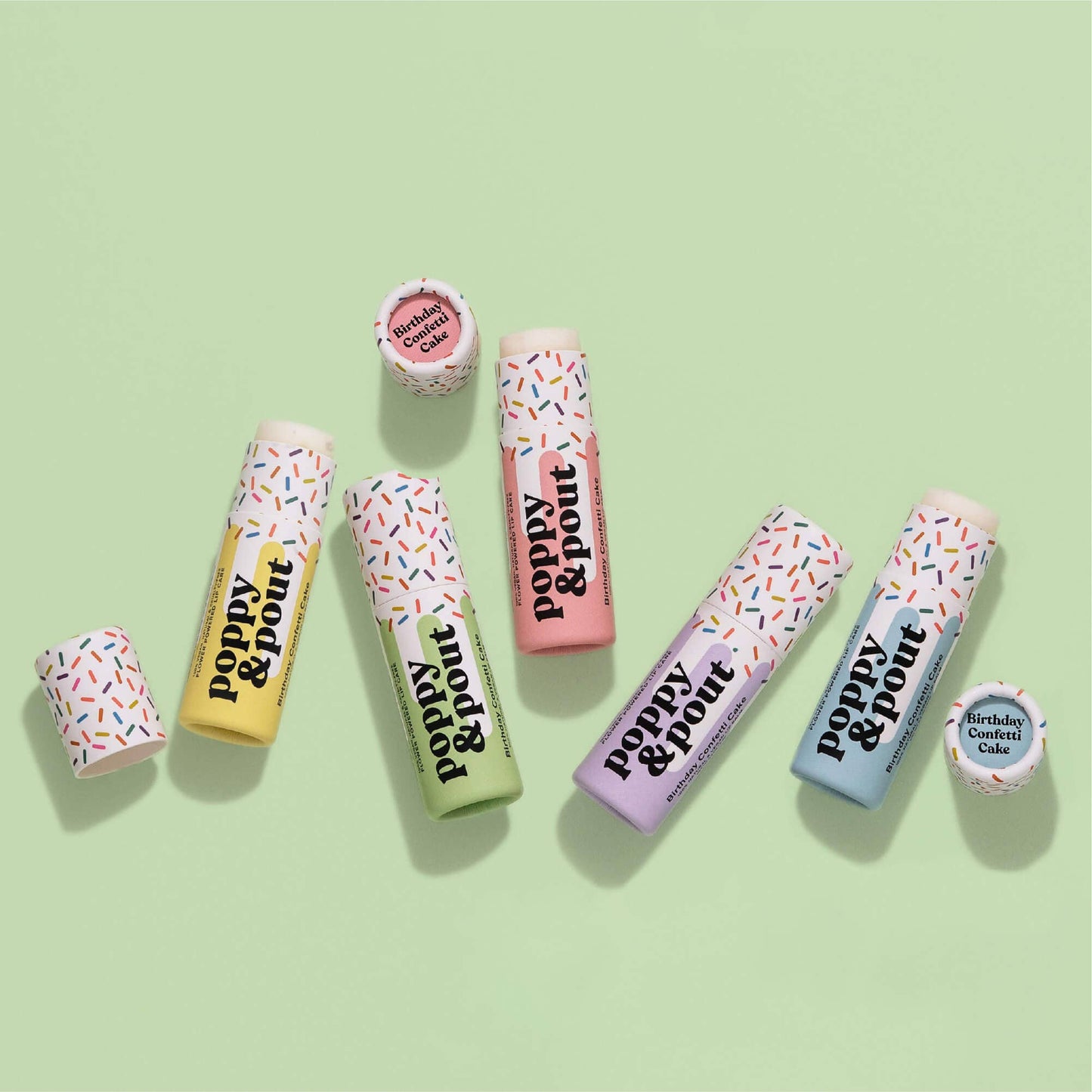 Poppy & Pout - Lip Balm, Birthday Confetti Cake, Green