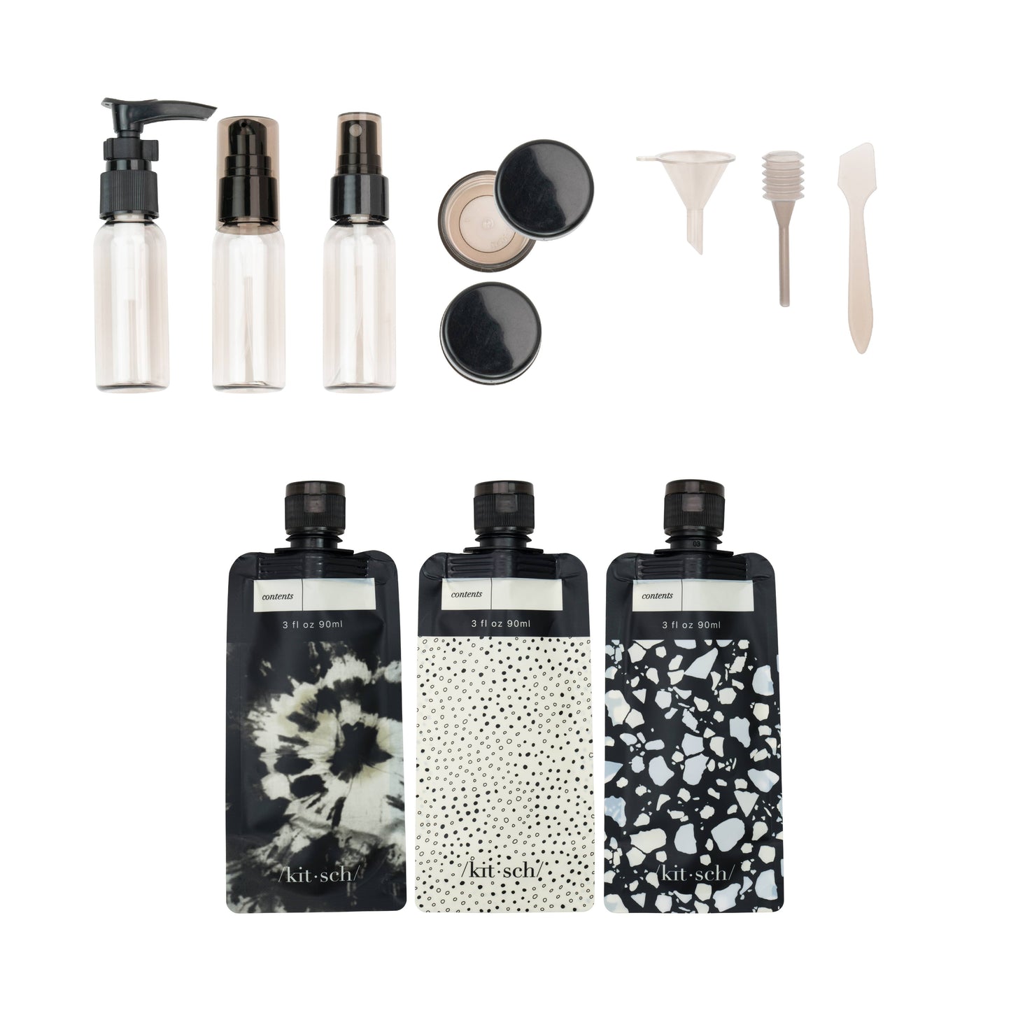 KITSCH - Refillable Ultimate Travel 11pc Set - Black & Ivory