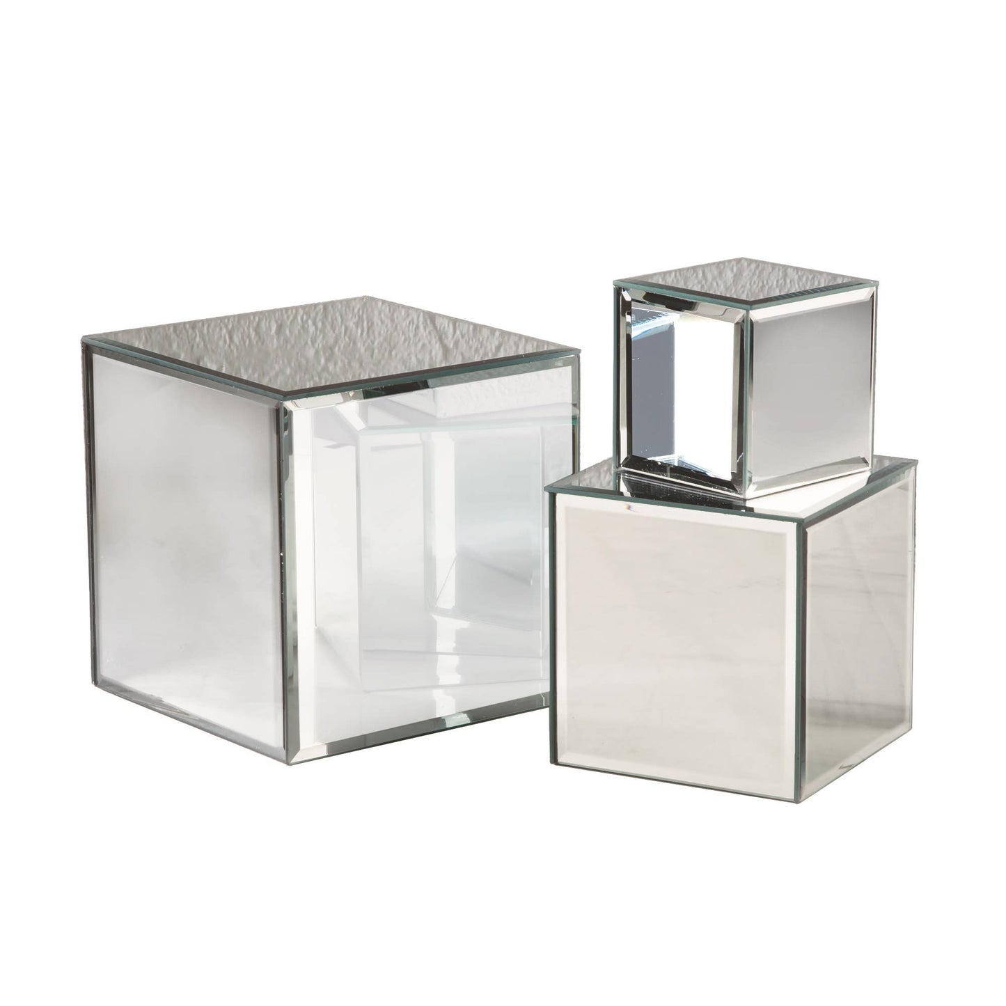 Tripar International - Square Glass Mirror Risers, Set of 3 - Smoke