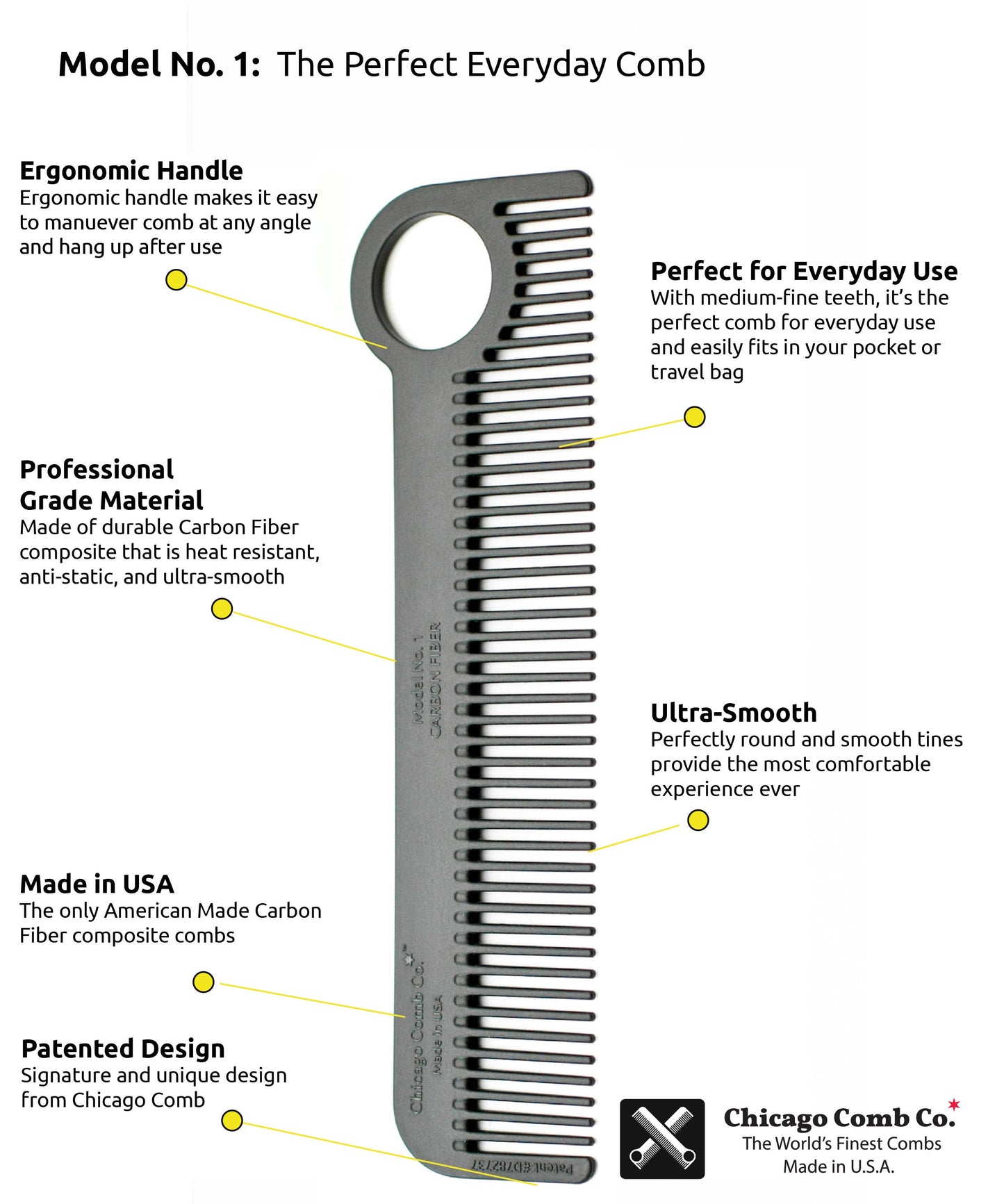 Chicago Comb Co. - Model No. 1 Carbon Fiber Comb