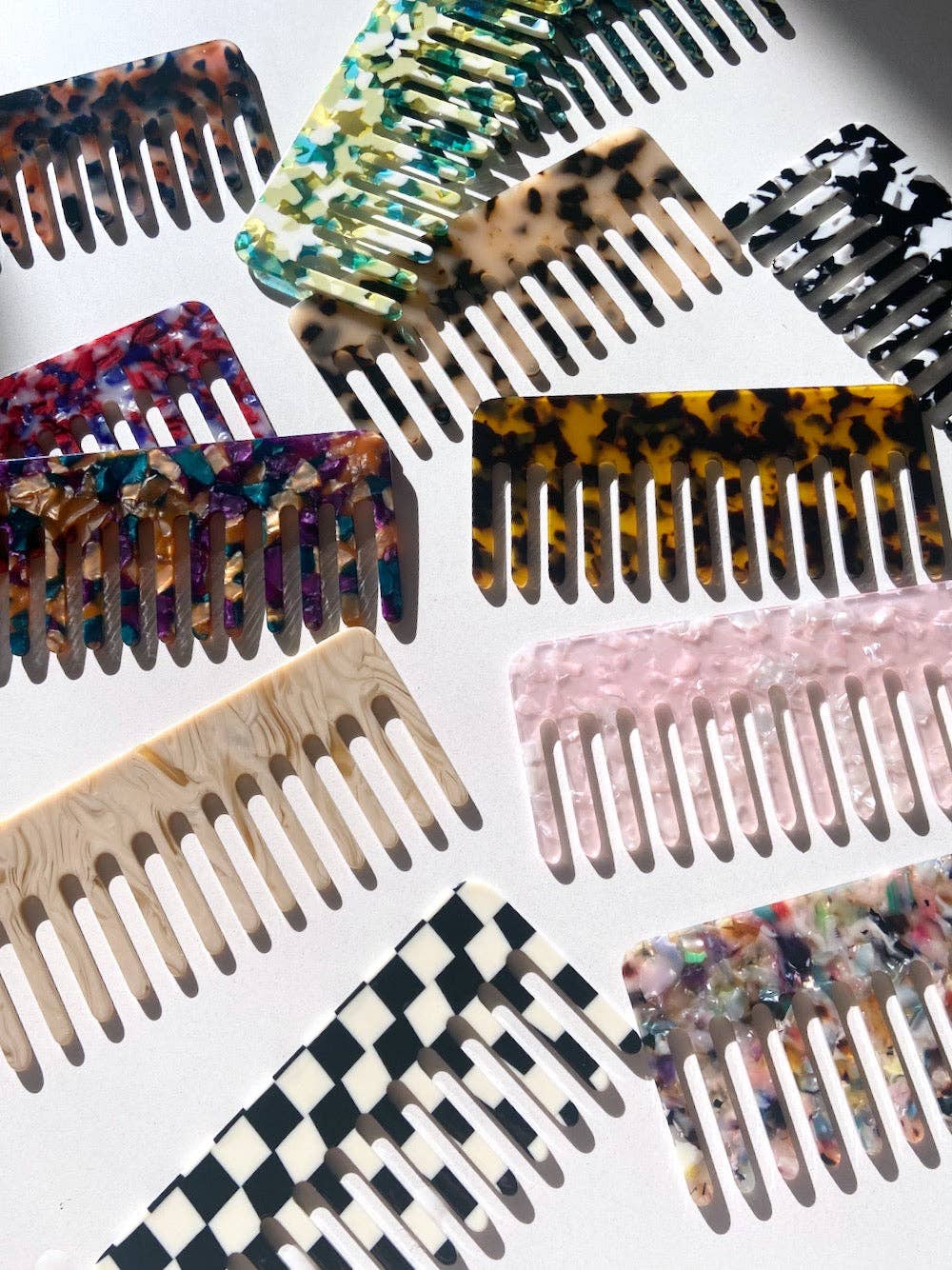 Solar Eclipse - Wide Tooth Acetate Hair Comb | Eco-Friendly - Checker