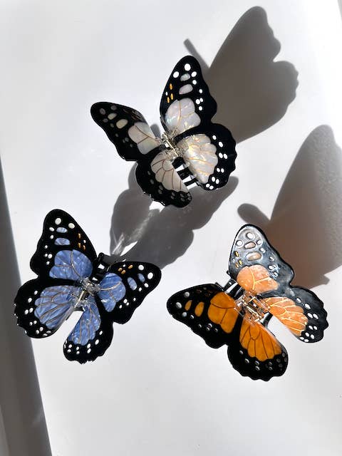 Solar Eclipse - Hand-painted Monarch Butterfly Claw Hair Clip | Eco-Friendly - White