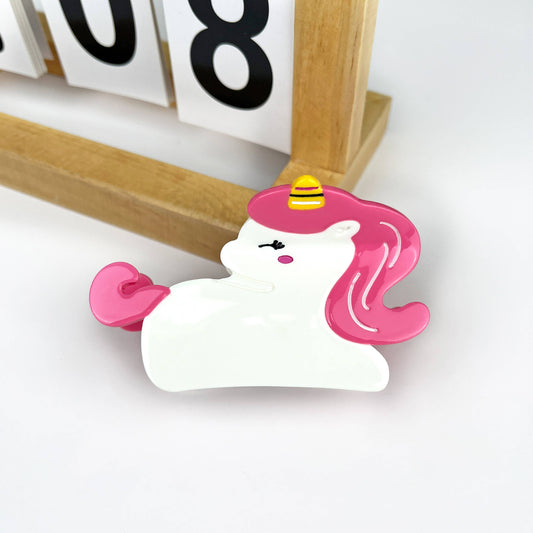 mildstyles - Cartoon Cute Unicorn Acetate Hair Clip - White