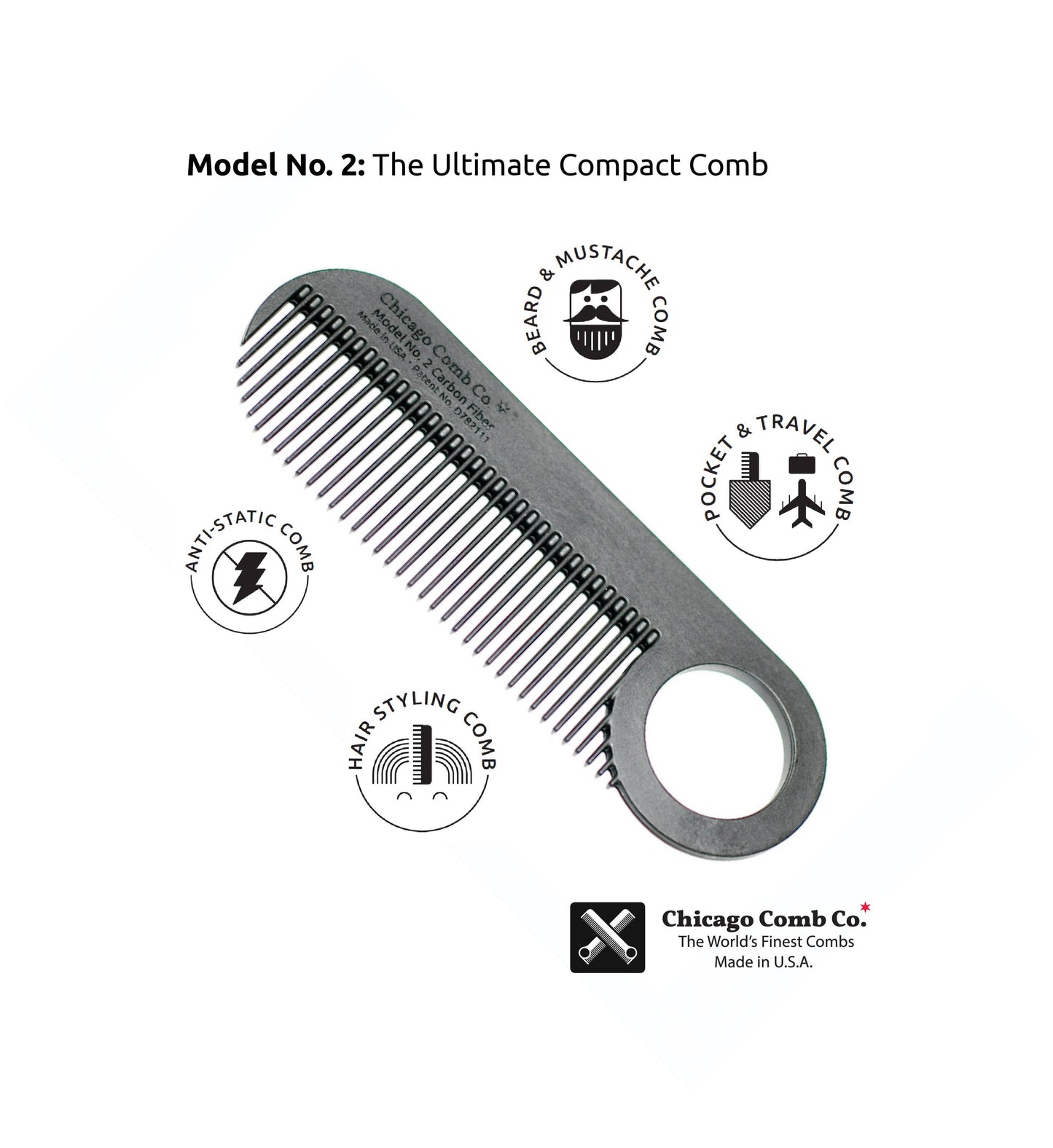 Chicago Comb Co. - Model No. 2 Carbon Fiber Comb