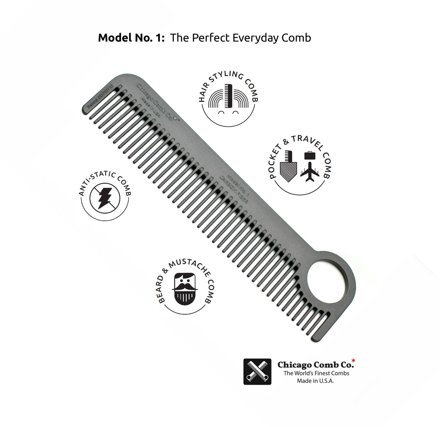 Chicago Comb Co. - Model No. 1 Carbon Fiber Comb