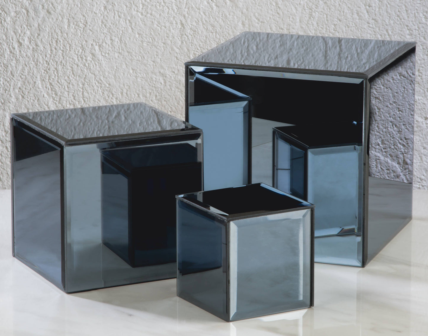 Tripar International - Square Glass Mirror Risers, Set of 3 - Smoke